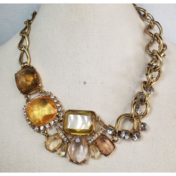 Vintage Talbot Gold Tone Cut Crystal & Resin Statement Necklace - Picture 2 of 12